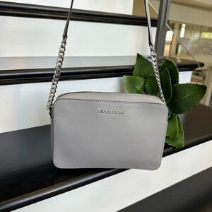 Michael Kors saffiano leather crossbody purse, neutral gray, like new